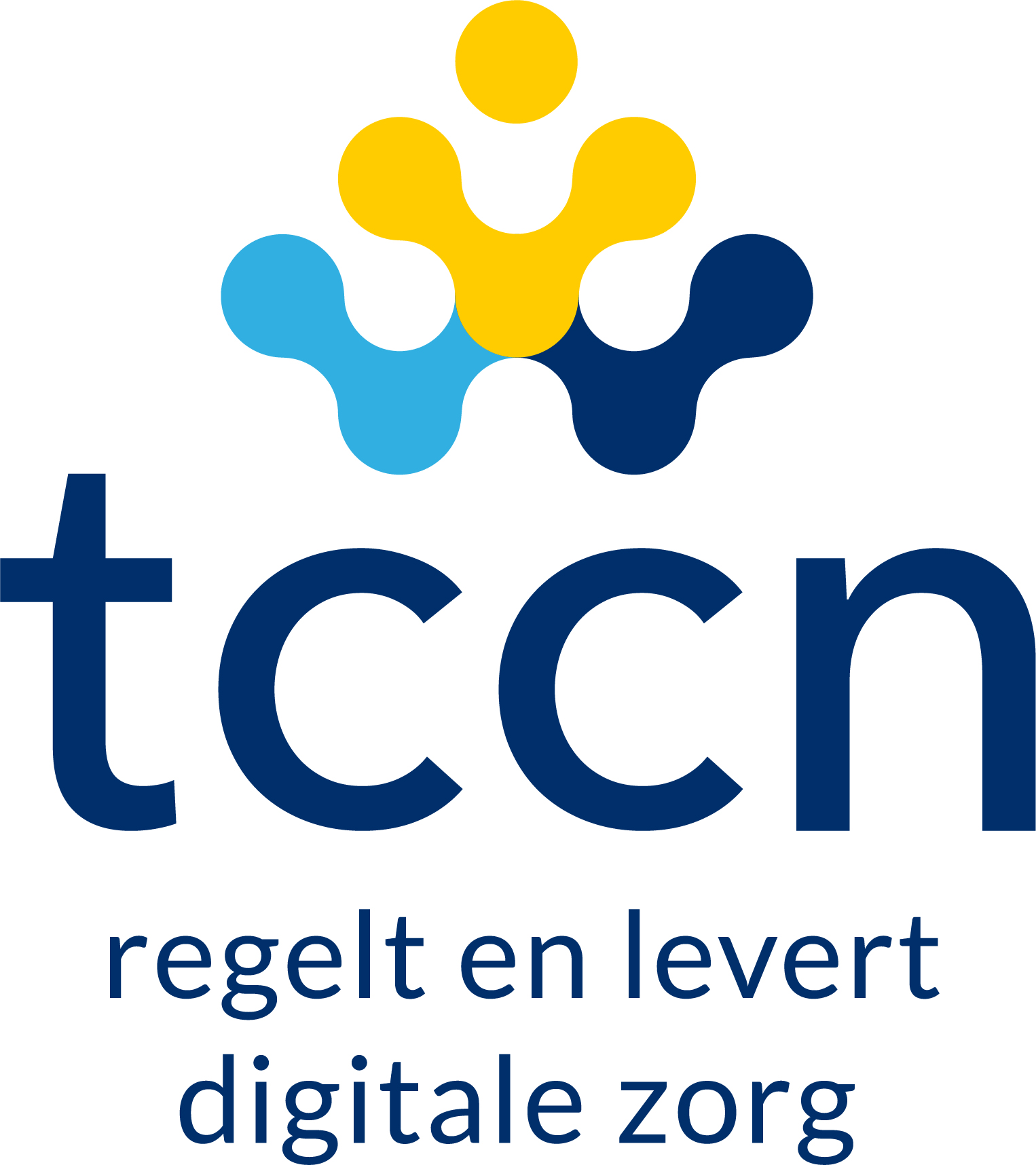 TCCN center logo donkerblauw blauw geel