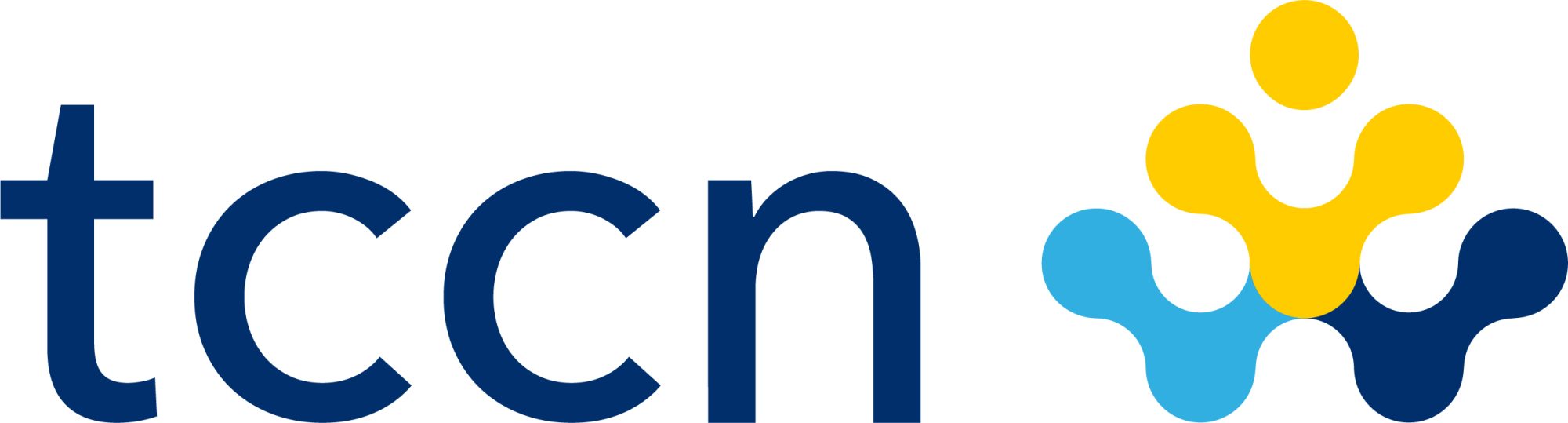 TCCN logo liggend donkerblauw blauw geel