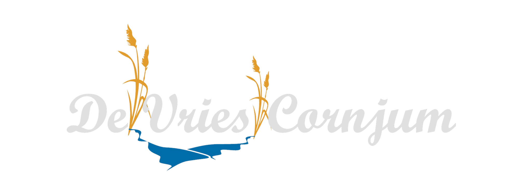 De Vries Cornjum logo transparante achtergrond blauw geel wit riet