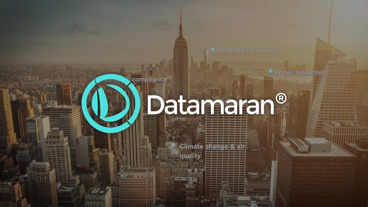 Datamaran logo skyscrapers achtergrond blauw wit